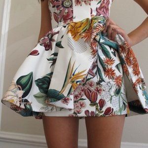 Cameo Botanical Print Dress with flounce